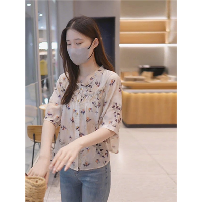 法式碎花雪纺衬衫女款夏季