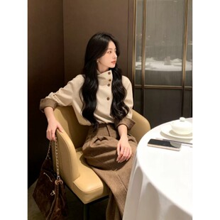 2026都市穿搭高领上衣衬衫阔腿裤女秋季减龄时尚显瘦长裤两件套装