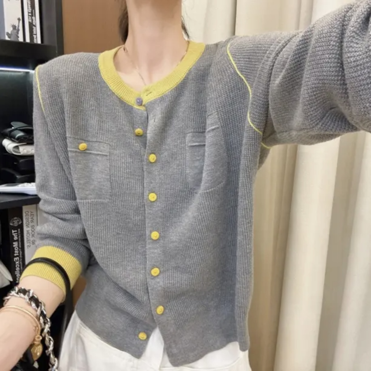 拼色开衫女2025春季新款设