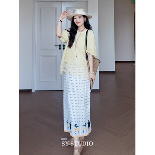 夏日绝美俏皮小套装法式设计感小众短袖T恤女显瘦a字半身裙两件套