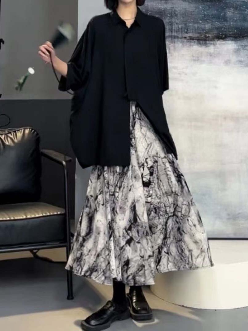 衬衫女渐变色天丝牛仔阔腿裤两件
