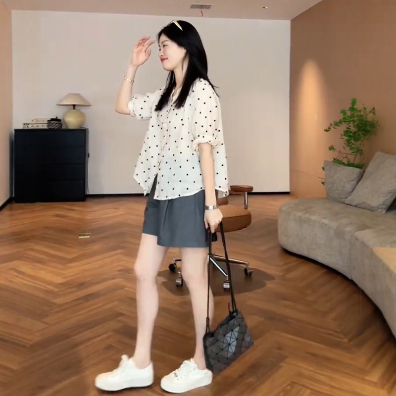 设计感爆款波点天丝苎麻短袖衬衫