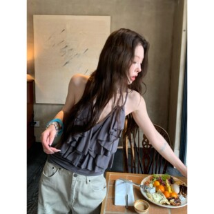 泰国绝美灰色V领无袖 性感辣妹外穿内搭漂亮小上衣 吊带背心女夏季