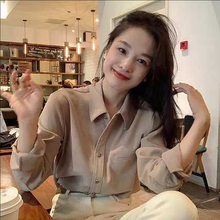 小蜜蜂衬衫女秋冬2024年新款设计感小众磨毛百搭叠穿打底长袖衬衣