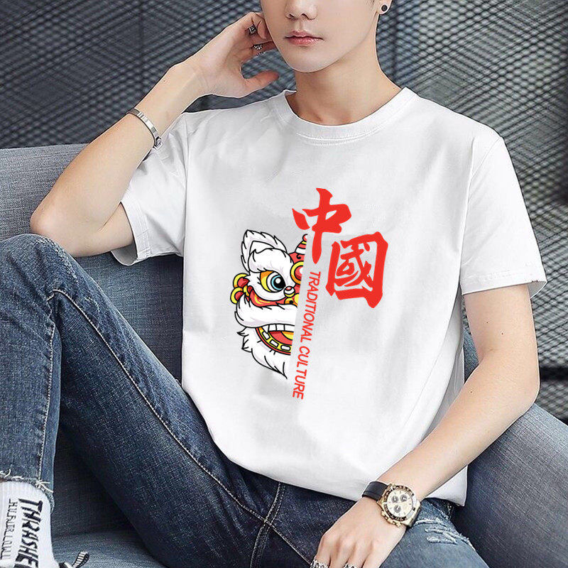 新款夏季青少年潮流中国风打底衫内搭棉质体恤短袖上衣男士大码男