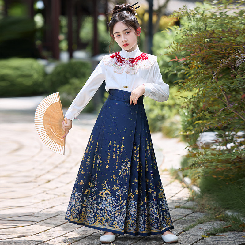 2025新款马面裙女童汉服儿童中国风古装新中式唐装大童女孩秋冬款