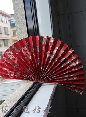 折叠纸扇中国风繁花似锦红色团扇