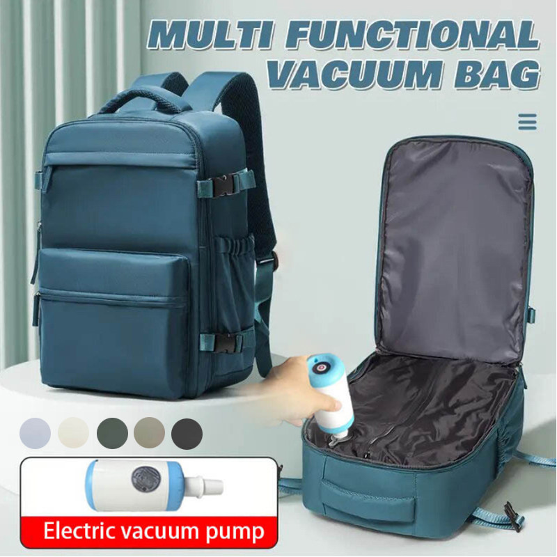 双肩包男女简约商务出差行李包登机旅行包大容量抽真空压缩袋背包