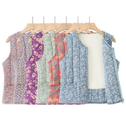 中老年女装加绒加厚保暖马甲妈妈装秋冬驼绒棉马夹奶奶装坎肩背心