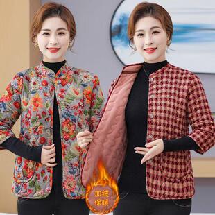 新款妈妈秋冬马夹中老年女士七分袖棉衣保暖加厚棉袄加绒棉服外套