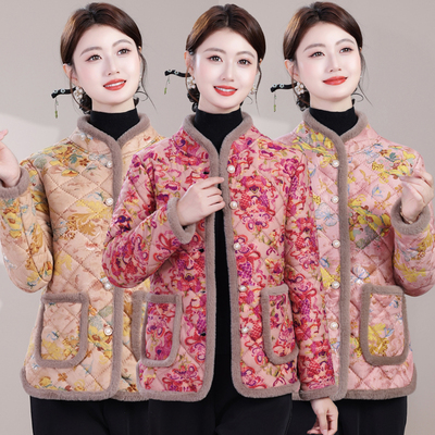 妈妈冬季新款加绒棉衣中老年女装