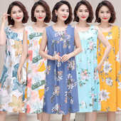 宽松外穿家居家睡衣 吊带无袖 棉绸睡裙女士背心裙夏季 人造棉加大码