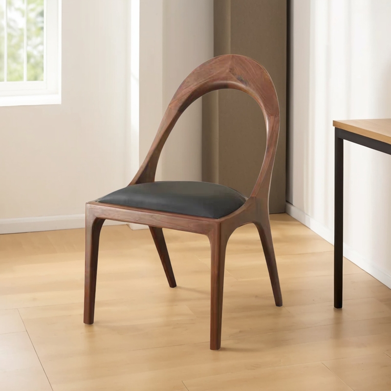 现代简约新中式北美黑胡桃木餐椅高靠背高级感实木家用软包书椅