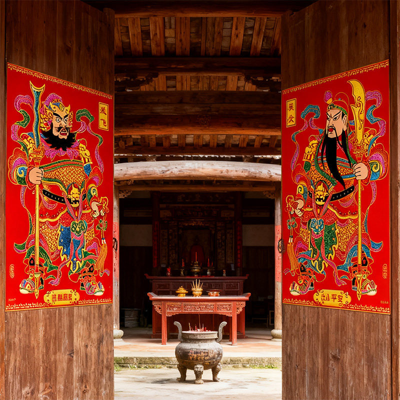 新年门神贴2026新款绒布门神烫金日月发财门神年画带背胶门贴,节庆用品/礼品,门神,淘宝优惠券,粉丝福利购,淘宝优惠卷