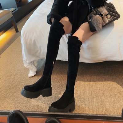 IN MIMIFACE 2024秋季新款学院风增高过膝长筒靴厚底方头骑士靴子
