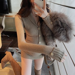 IN MIMIFACE【毫不费力的S形】长袖翻领毛线紧身针织连衣裙包臀裙