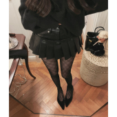 防走光辣妹显瘦半身裙 pu皮两穿高腰a字百褶裙短款 MIMIFACE