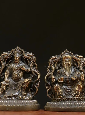 古玩杂项仿黄铜包浆双面关公文财神摆件万事如意家居供奉摆设
