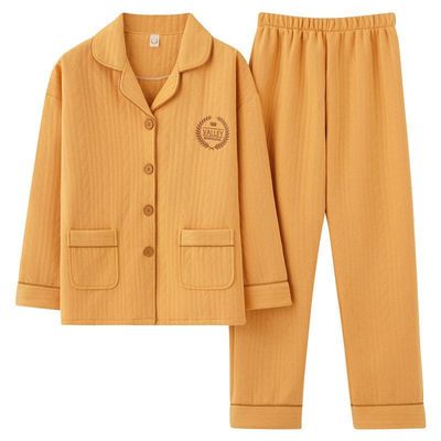 秋冬季加厚纯棉睡衣女长袖夹棉保暖开衫套装青年女款空气棉