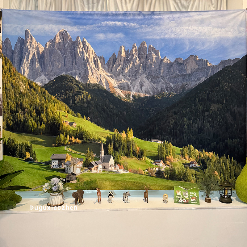 大自然风景山川草原背景布墙面装饰布艺画震撼风景图背景布挂布图片