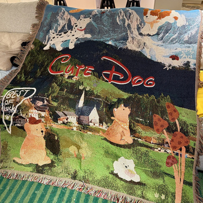 中古风可爱小狗挂毯沙发毯