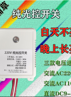 纯光控开关交流220V110V直流9V12V24V36V48V负载功率20W明装