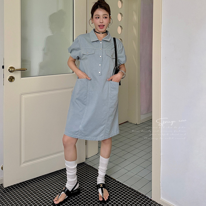 小个子polo领工装连衣裙女夏新款学院风韩系宽松甜美休闲t恤裙,女装连衣裙,两个王小姐