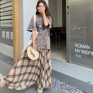 25春夏 新品！印花水洗T+格子裙套装 X285P155K228图片