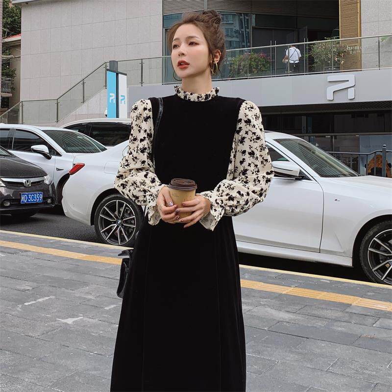 2021秋款现货！！金丝绒立领压轴连衣裙C117P105K158,女装连衣裙,两个王小姐