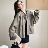 新品！现货！立领翻修格子拼接皮衣C269P145K258，女装皮衣，两个王小姐