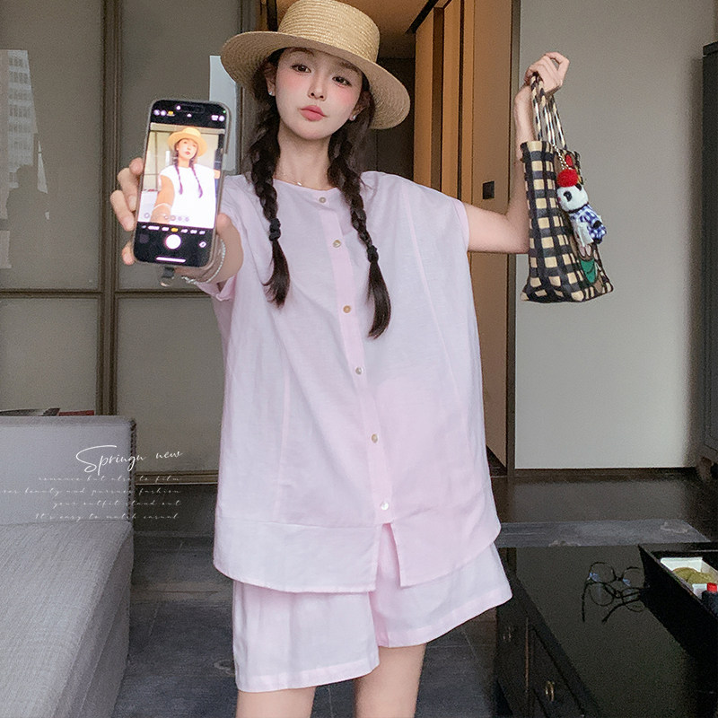 2025夏季新款小众女宽松一整套显瘦气质时尚衬衫上衣法式松弛感穿,女装套装/套裙,两个王小姐