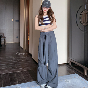 设计感美式辣妹绑带收腰阔腿休闲裤女2025春季新款宽松百搭长裤潮图片