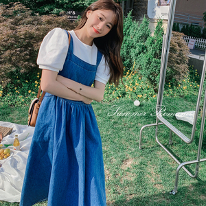 盐甜系穿搭牛仔背带连衣裙女夏季新款韩版休闲显瘦减龄学院风长裙图片