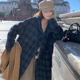 新品！现货学院风格子双面羊毛大衣100毛D353P275K398，女装毛呢外套，两个王小姐