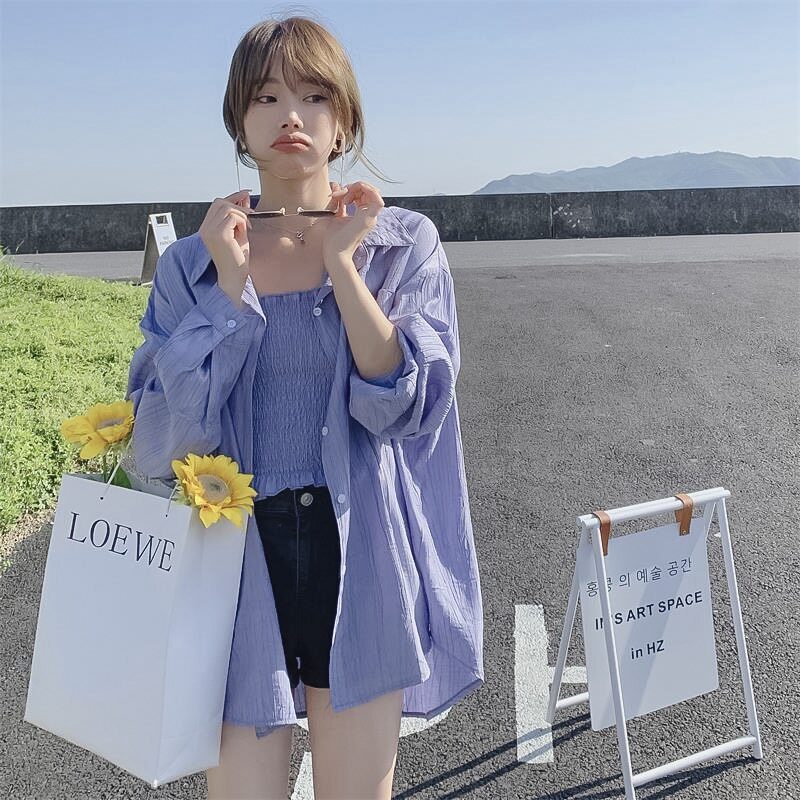 2022夏季新款！吊带加衬衫两件套轻薄透气可做防晒服X165P75K10,女装衬衫,两个王小姐