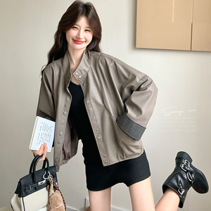 新品！现货！立领翻修格子拼接皮衣 C269P145K258图片