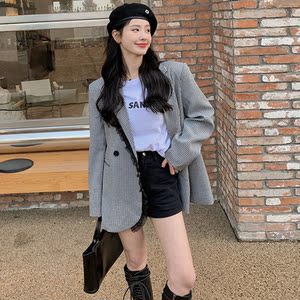 2022春款！！千鸟格木耳边阔形西装 C156P110K149图片