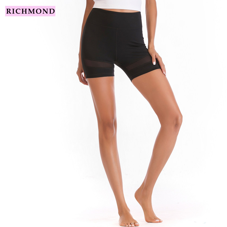 莉芝敏 新品瑜珈短裤多功能高腰短裤网纱拼接女士跑步健身服6059