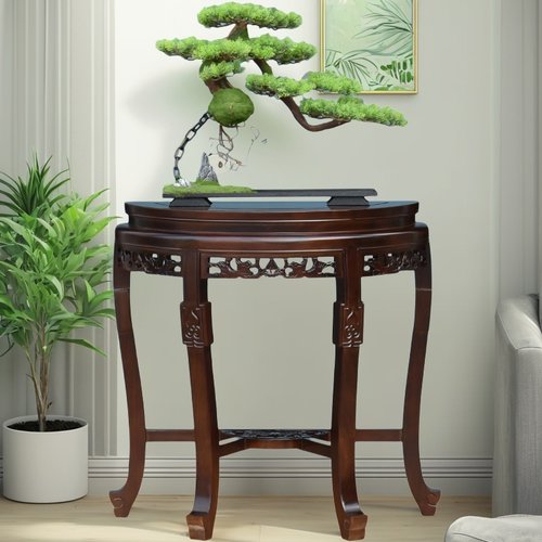 实木玄关桌半圆桌过道花架置物架靠墙桌盆景架客厅古典中式半月桌