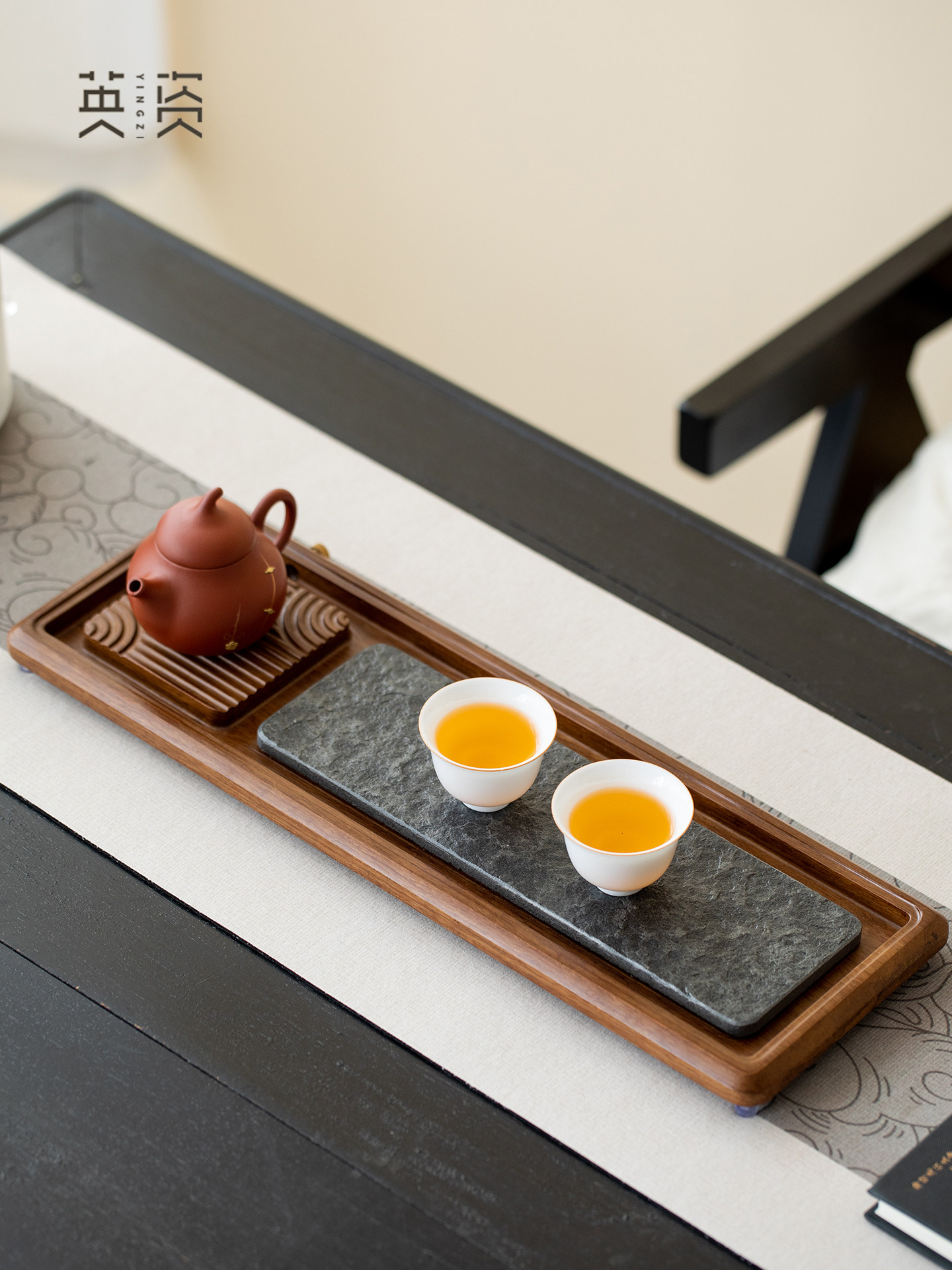 乌金石重竹茶盘家用排水功夫茶具托盘方形茶海小型干泡台办公壶承