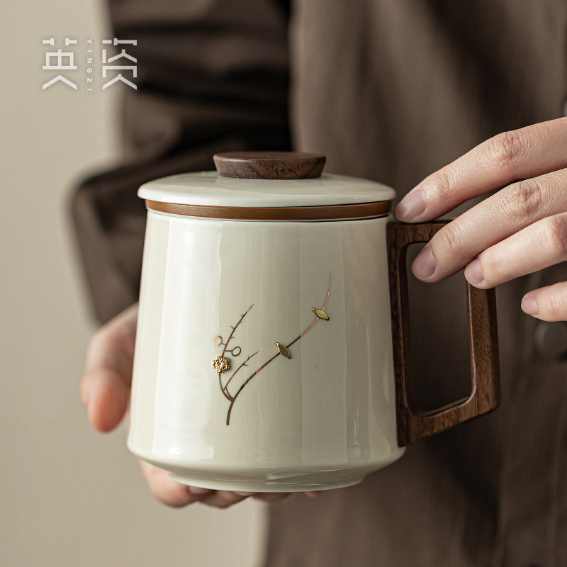梅花锔钉茶杯茶水分离杯子陶瓷泡茶杯办公室过滤杯滤茶杯高档个人