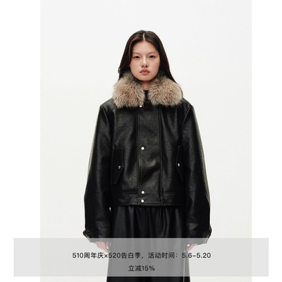 MHV ARCHIVE 秋冬新款 可拆卸毛领 女士夹棉皮衣夹克外套