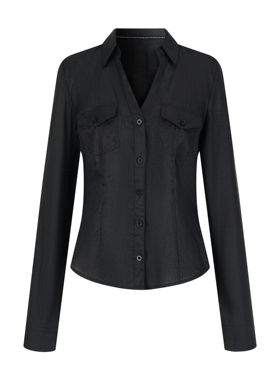 MHV ARCHIVE 女士收腰V领亚麻九分袖衬衫