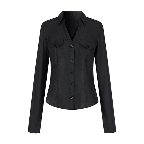 MHV ARCHIVE 女士收腰V领亚麻九分袖衬衫