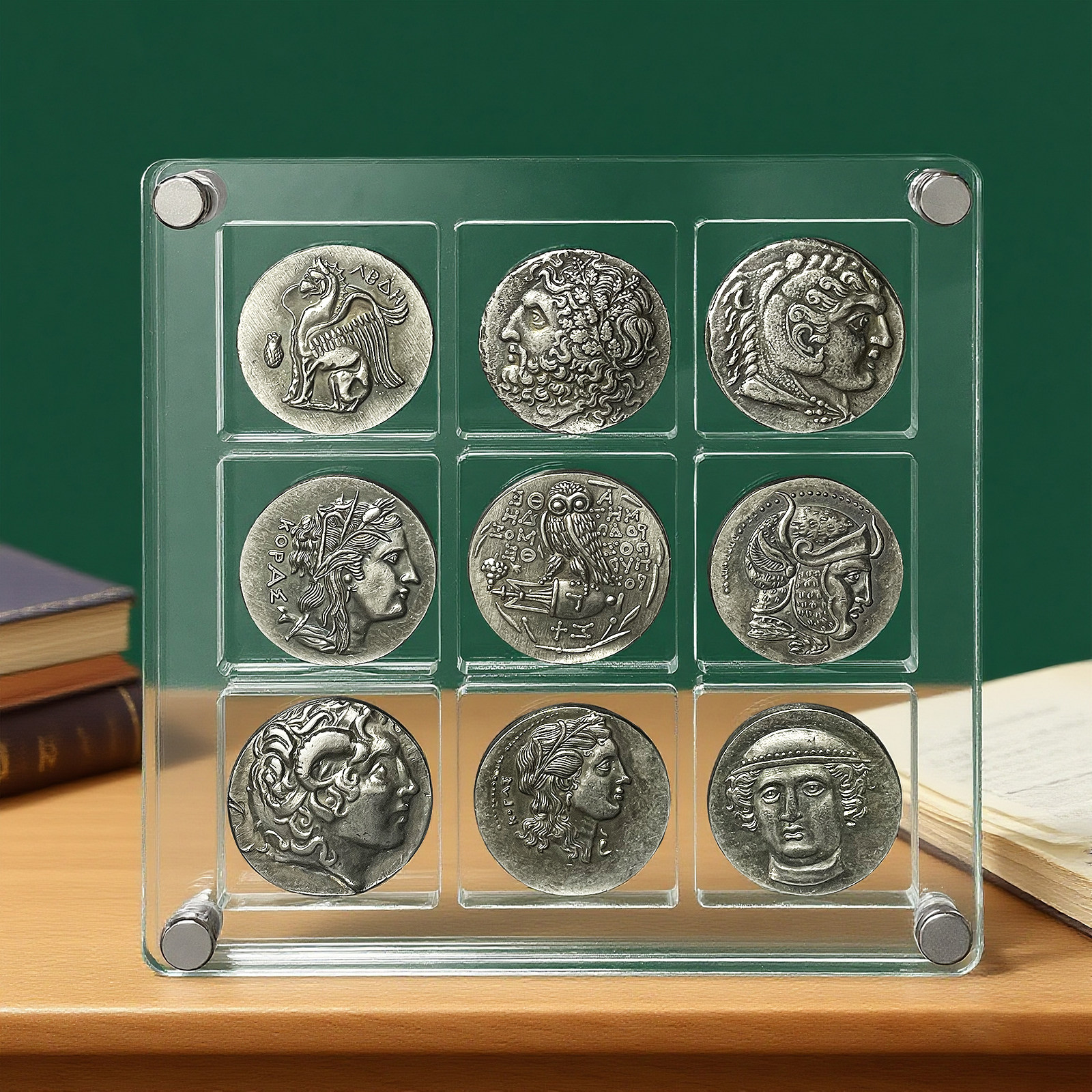 古希腊钱币摆件硬币收藏 高透亚克力家居装饰创意礼品金属工艺品