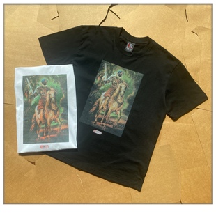 T恤男女款 復(fù)古風(fēng)騎士駿馬印花LOGO寬松風(fēng)純棉短袖 美系潮牌經(jīng)典