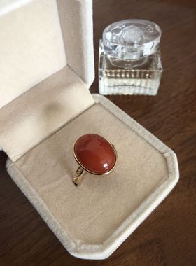 南红玛瑙18k金镶嵌天然石戒指