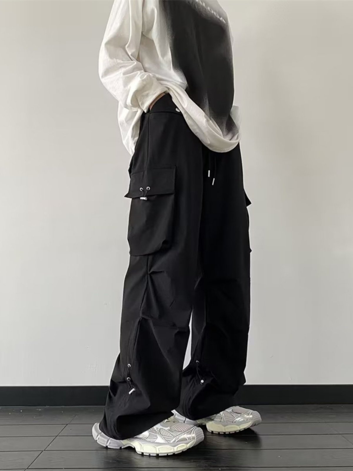 降落伞兵工装裤男春秋夏季美式高街宽松百搭大口袋抽绳休闲直筒裤