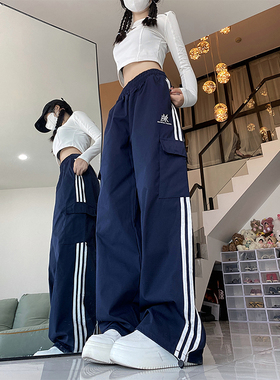 CaptainBeer 美式复古侧边条纹工装裤男女直筒三条杠休闲裤子高街