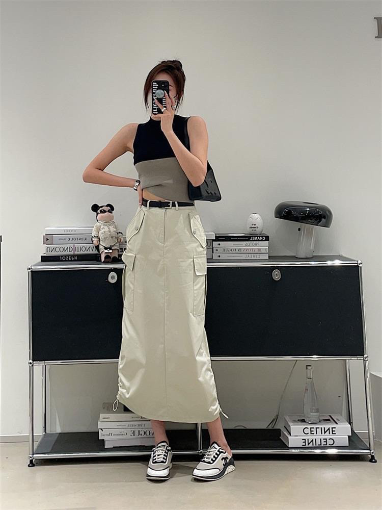 韩版气质小众设计感抽绳工装裙女春夏2025新款时尚显瘦A字半身裙
